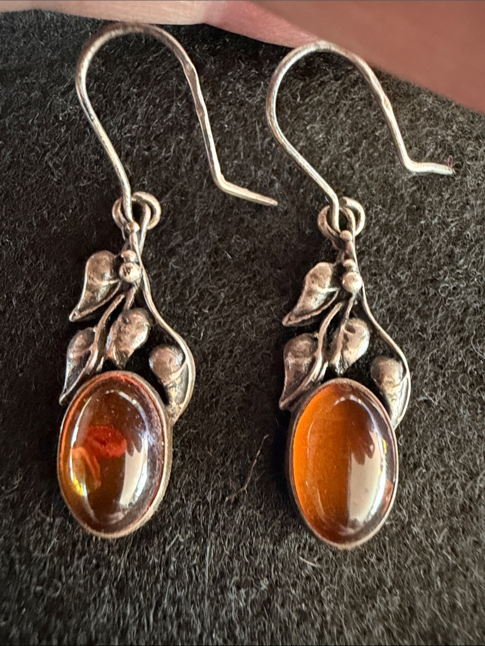 Vintage 925 Sterling Silver", "Baltic Cognac Amber Drop Dangle Earrings